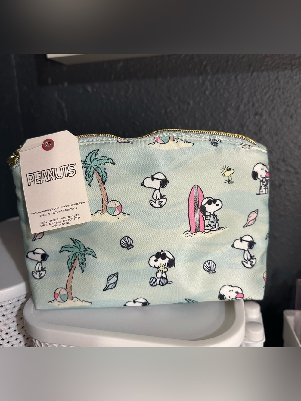 Peanuts Snoopy Surf Cosmetic Pouch - Aqua with Pink and Green Accents